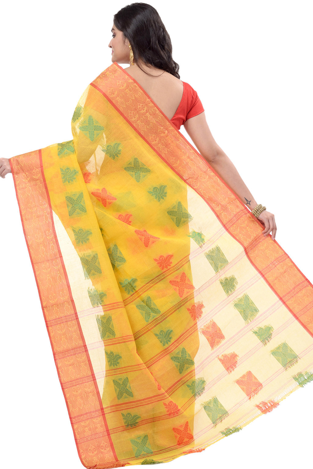 Yellow Pure Cotton Suparna Buti Tant Saree (759)